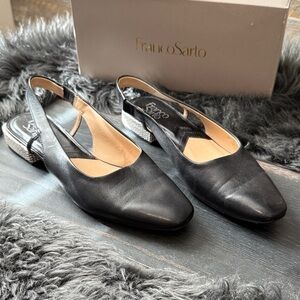 Franco Sarto Black Slingback Flats with white & black Heel